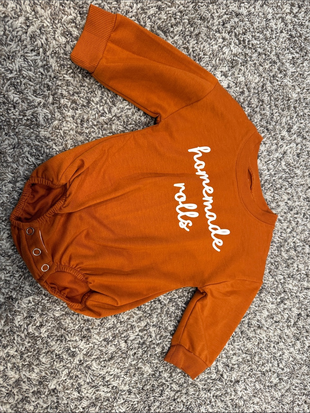 Kids Orange Sweatshirt Romper with 'homemade rolls' Script